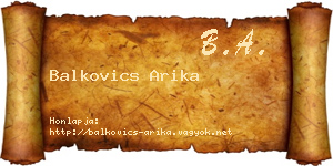 Balkovics Arika névjegykártya